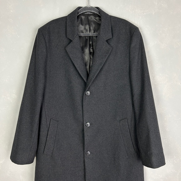 London Fog men's size 42L wool blend long coat dark gray lined - Picture 2 of 16